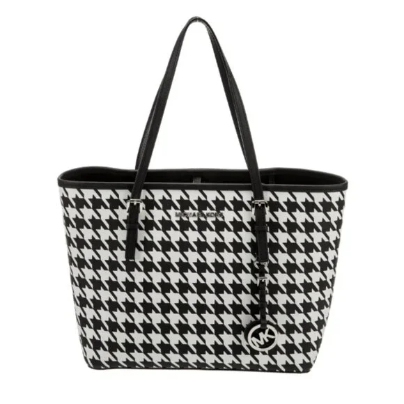 Michael Kors Jet Set Travel Tote in Black and White Houndstooth - Picture 1 of 7